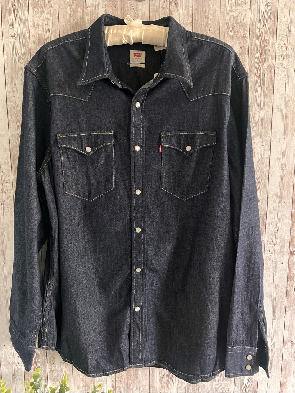 Levi's Men's Dark Blue Denim Western Shirt Pearl Snap Buttons NEW XL